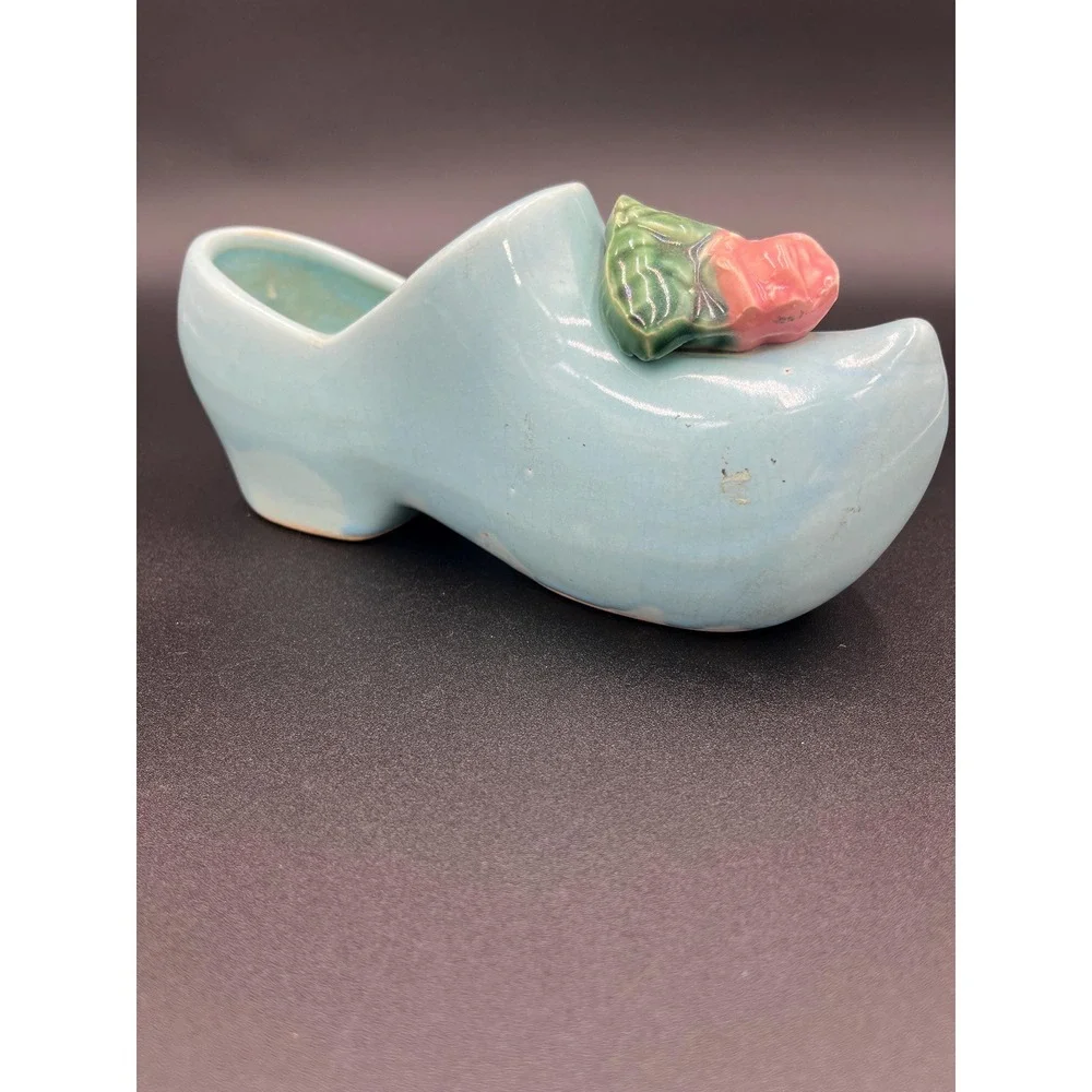 Vintage McCoy Dutch Shoe Planter: Light Blue Ceramic Wall Pocket